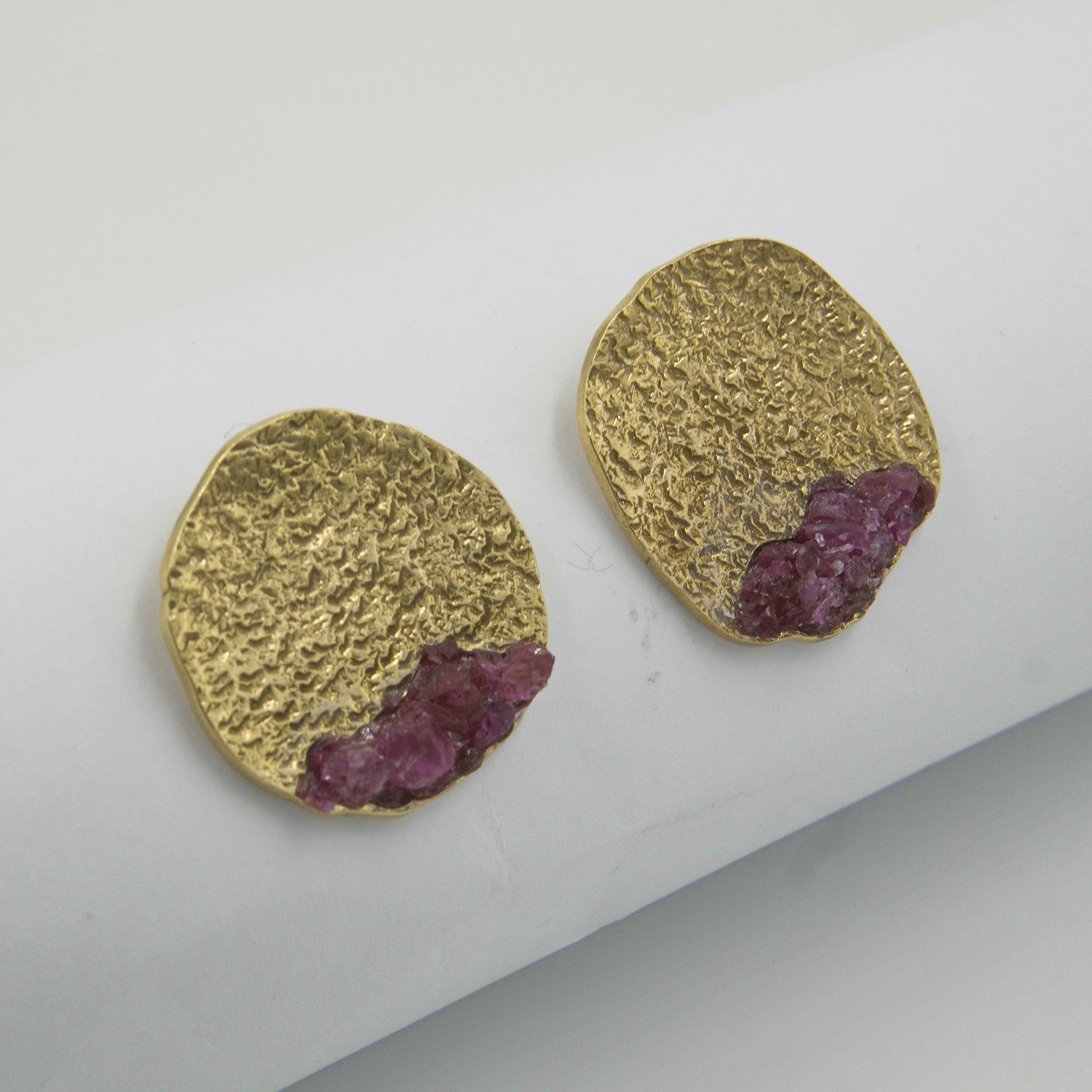 Gemify - Anar Ruby Stud Earrings – 8.5CT Rough Ruby, 18K Gold - Plated Silver - earrings - Gemify02