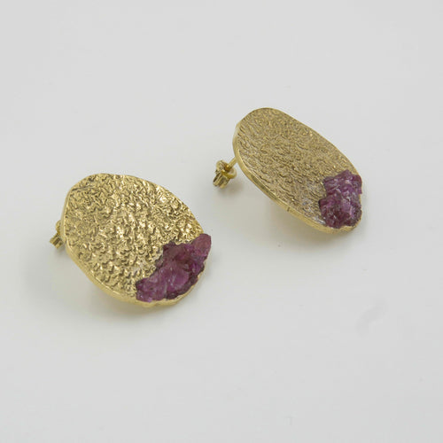 Gemify - Anar Ruby Stud Earrings – 8.5CT Rough Ruby, 18K Gold - Plated Silver - earrings - Gemify02