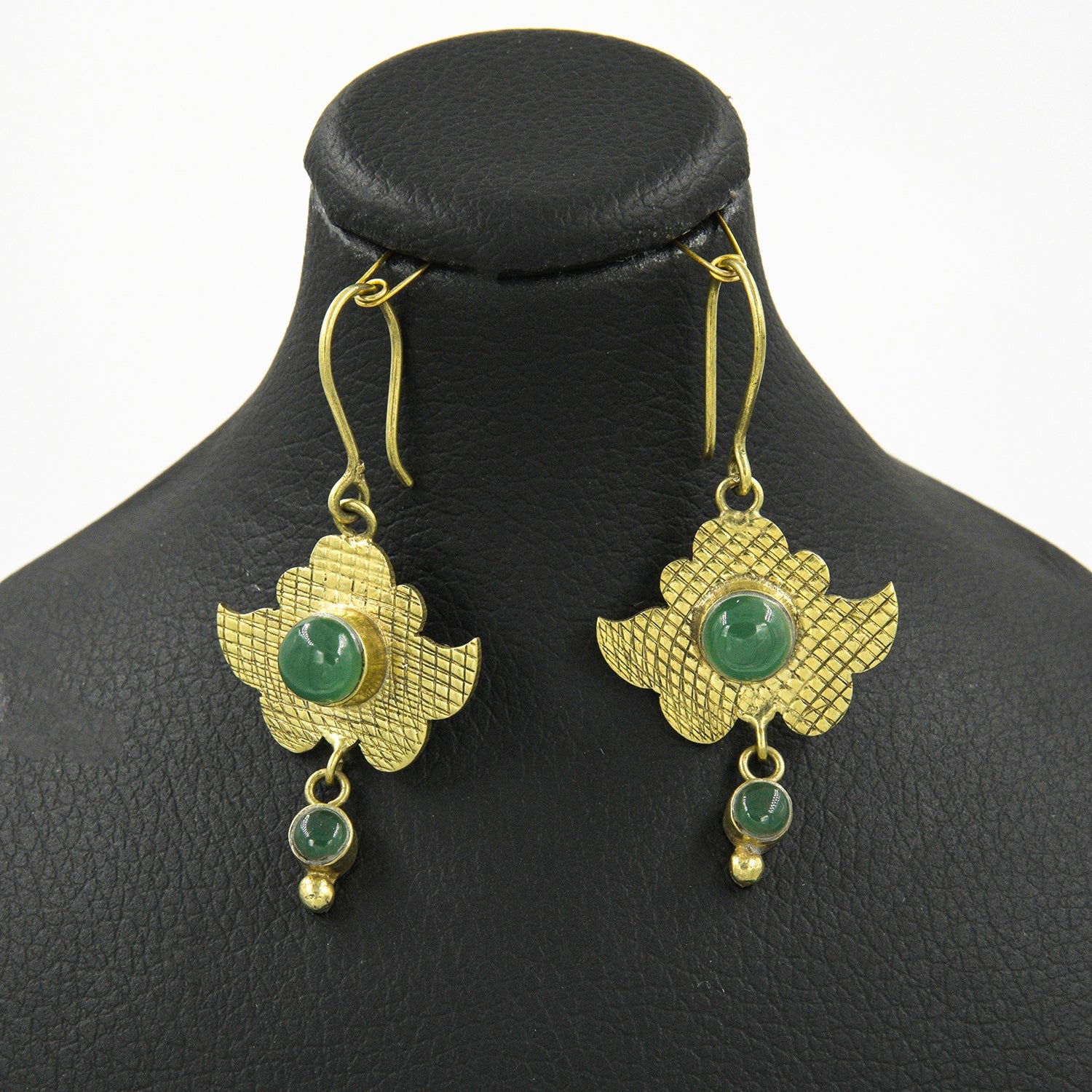 Benafsh Green Agate Cabochon Earrings – 18K Gold-Plated, Handmade - Gemify