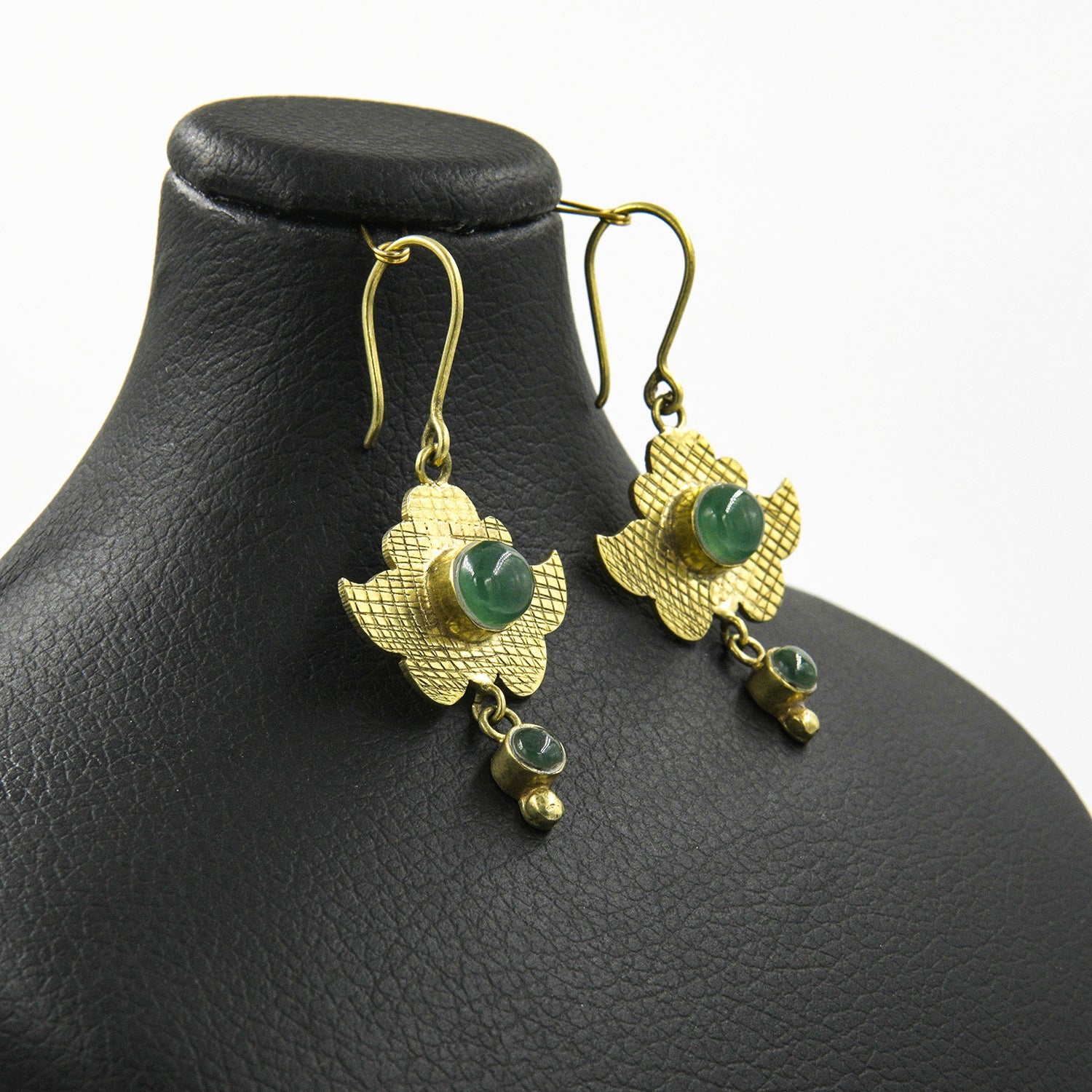 Benafsh Green Agate Cabochon Earrings – 18K Gold-Plated, Handmade - Gemify