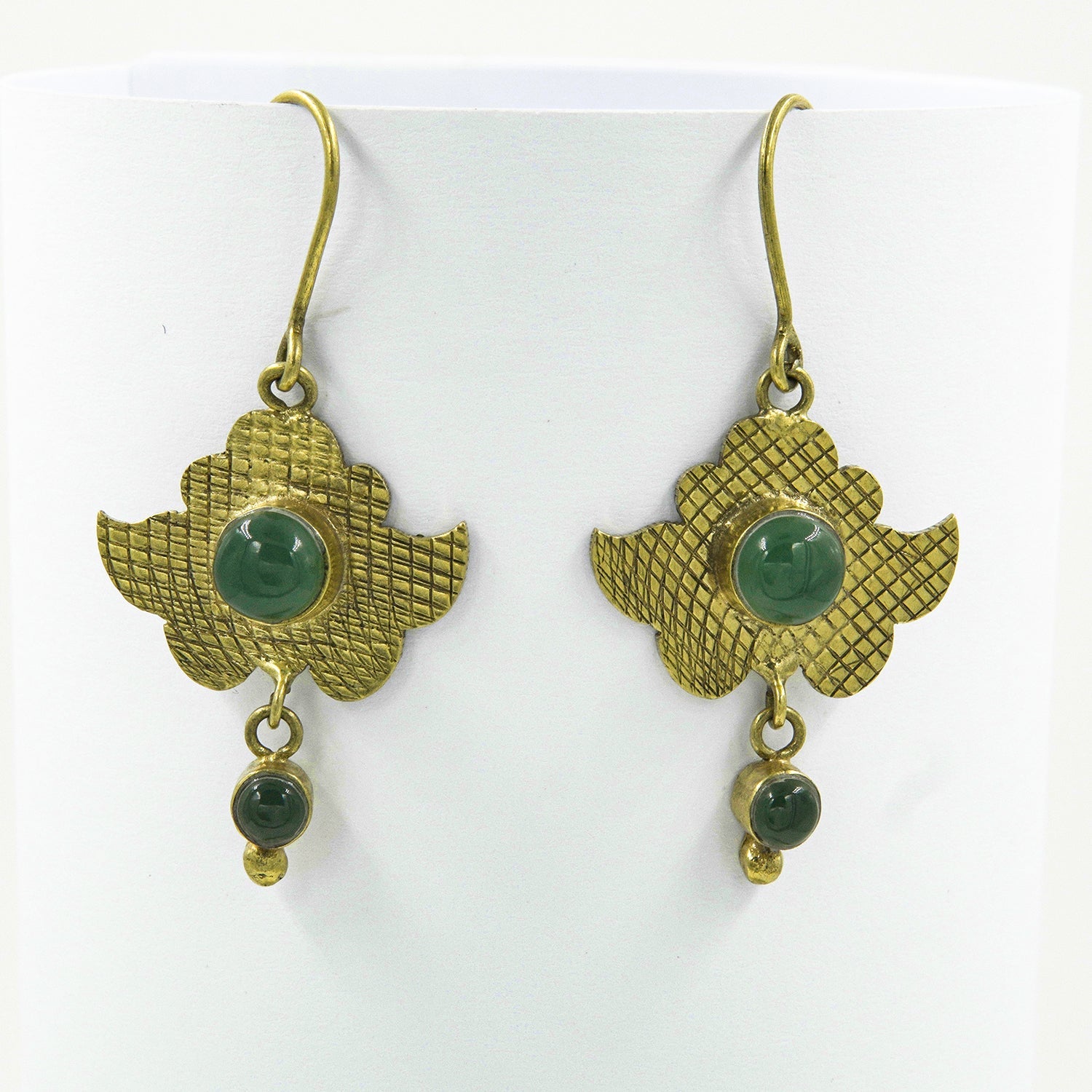 Benafsh Green Agate Cabochon Earrings – 18K Gold-Plated, Handmade - Gemify