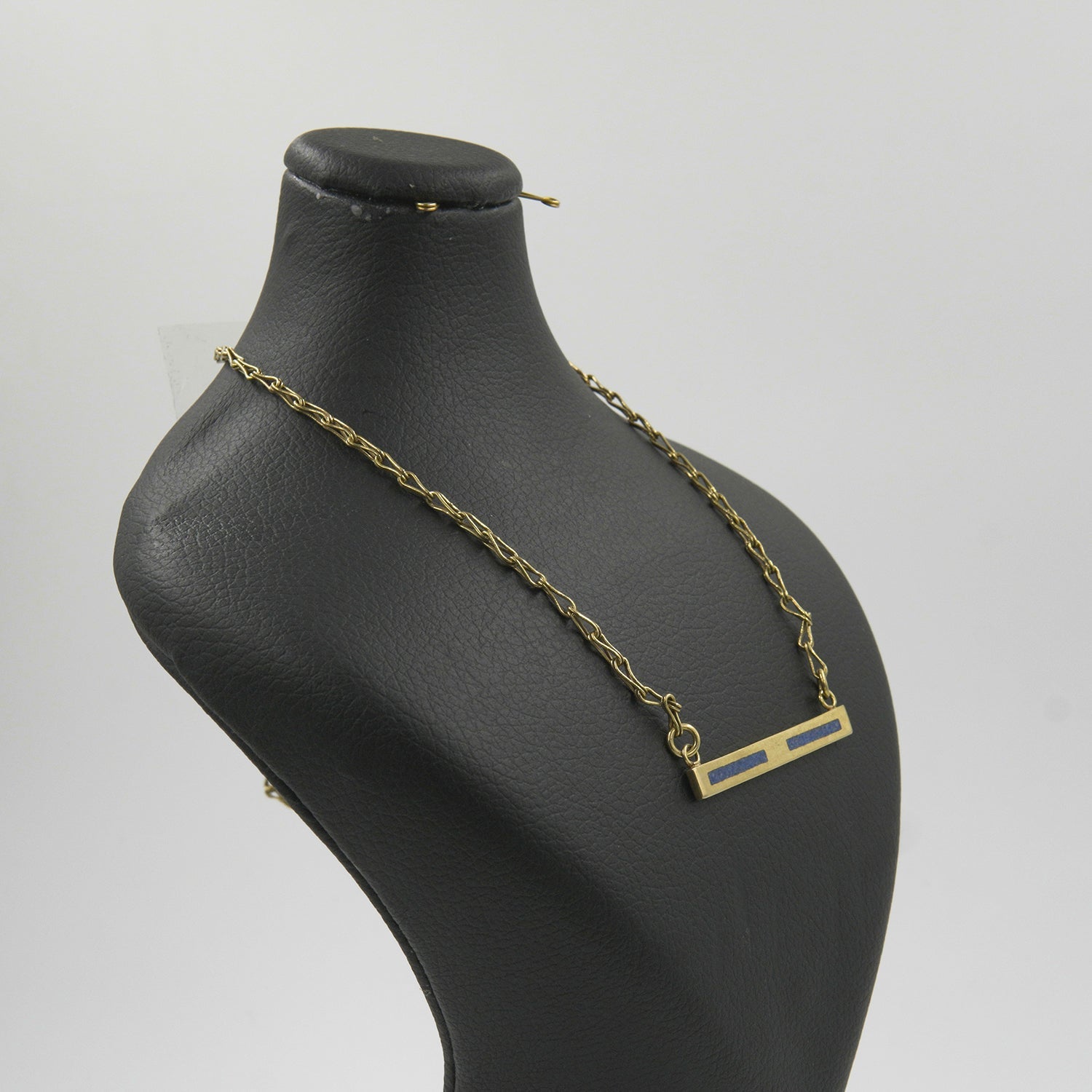Gemify - Blue Line Lapis Necklace – High - Polish Brass, Handmade Design - Necklace - Gemify03