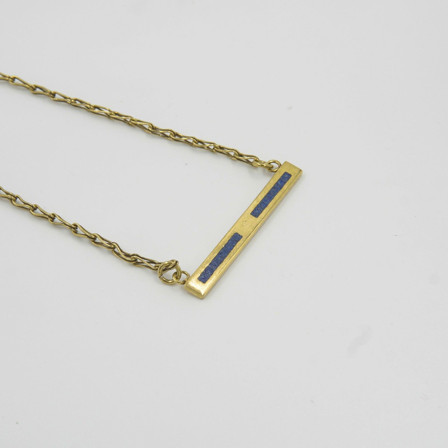 Gemify - Blue Line Lapis Necklace – High - Polish Brass, Handmade Design - Necklace - Gemify03