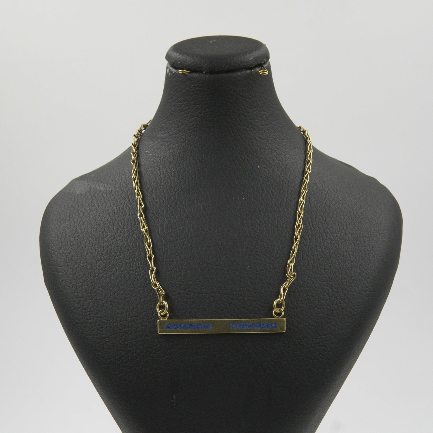 Gemify - Blue Line Lapis Necklace – High - Polish Brass, Handmade Design - Necklace - Gemify03