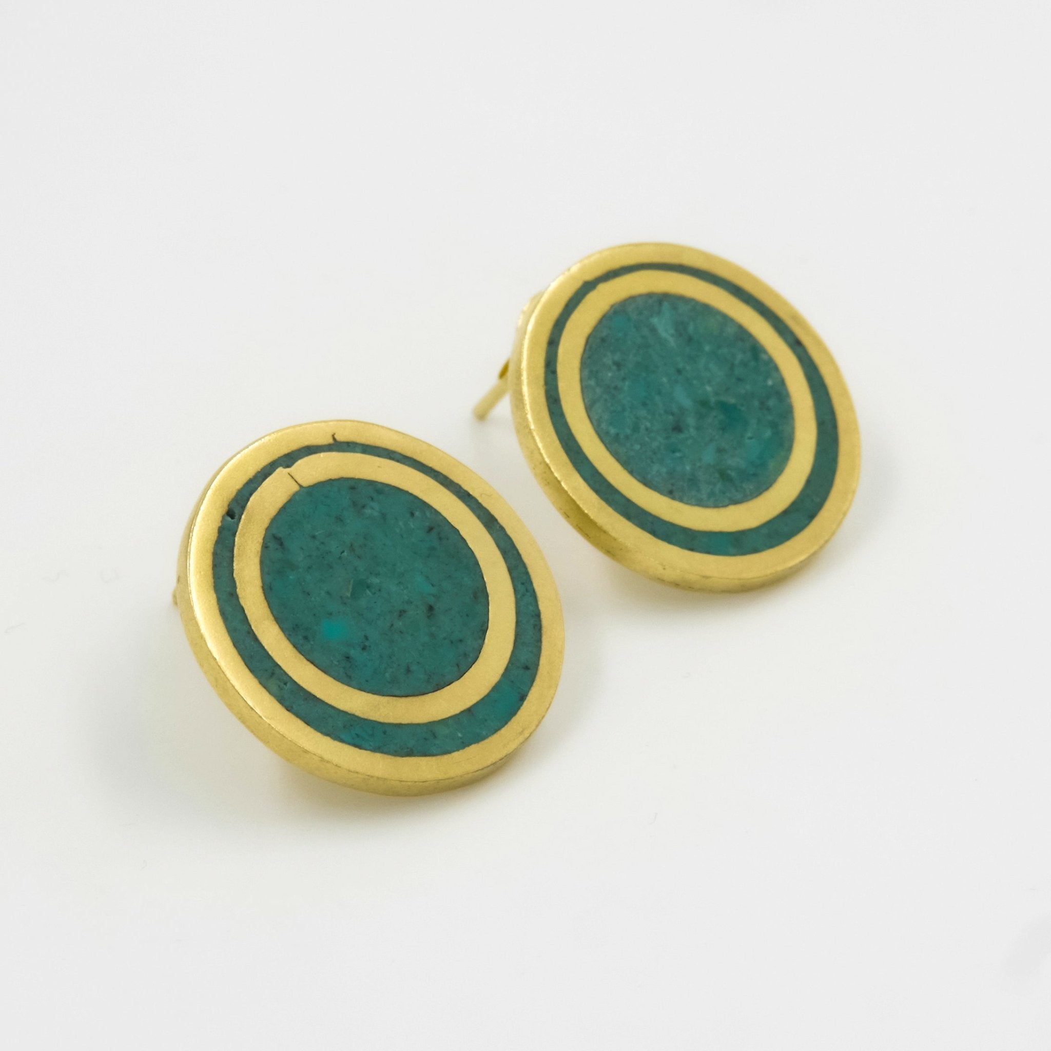 Dedar Chrysocolla Stud Earrings – 18K Gold-Plated Brass - Gemify