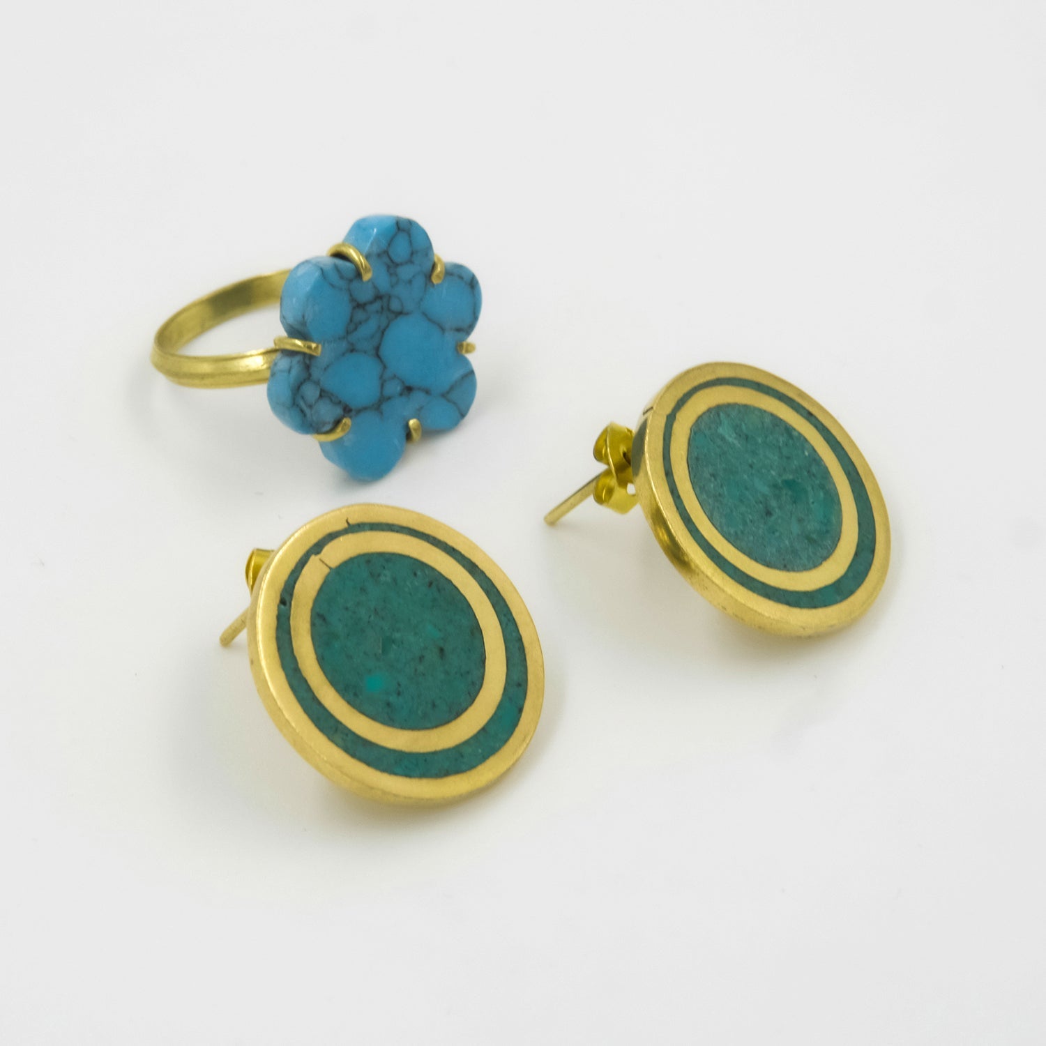 Dedar Chrysocolla Stud Earrings – 18K Gold-Plated Brass - Gemify