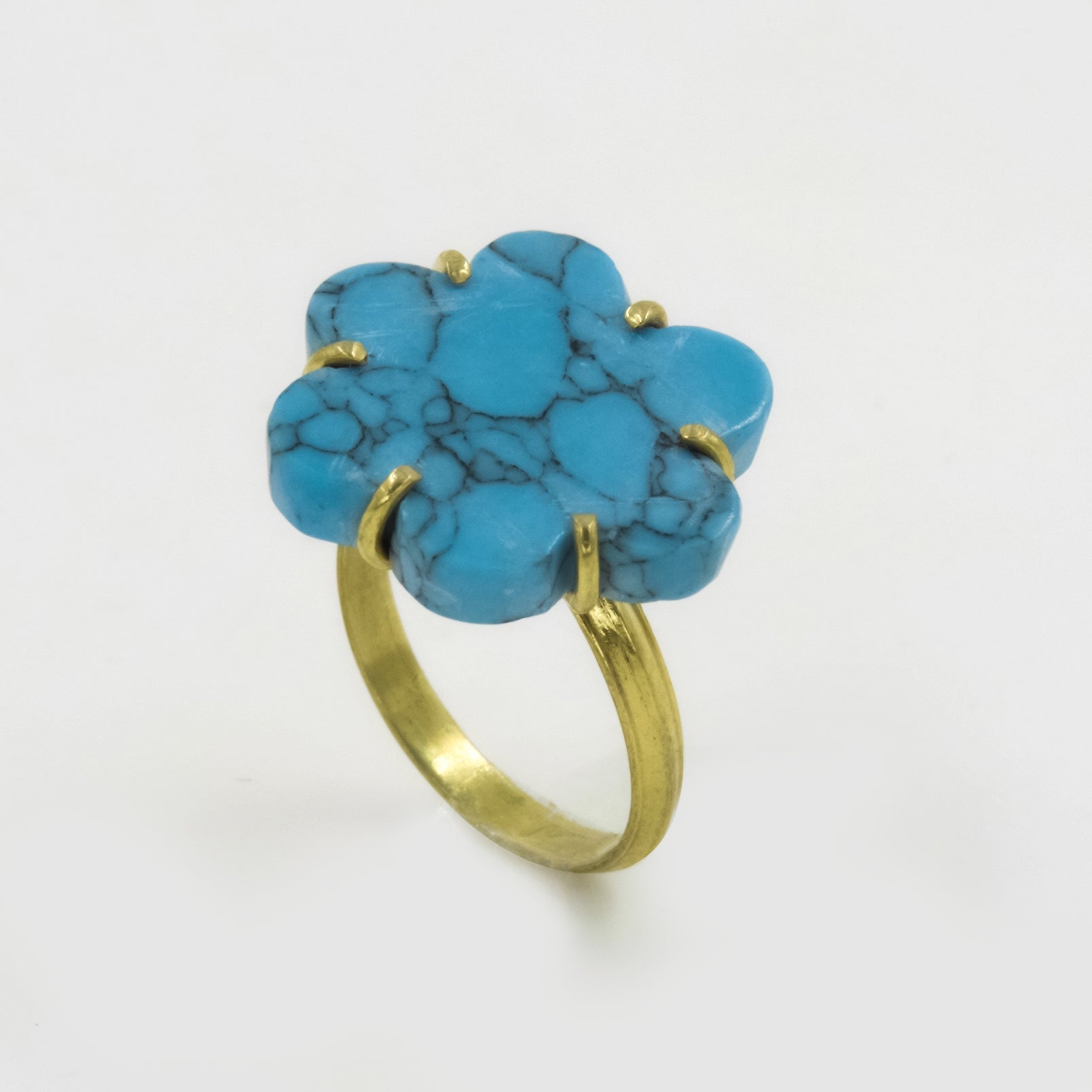 Gemify - Flad Flower Composite Turquoise Ring – 18K Gold - Plated Brass - Jewelry - Gemify04