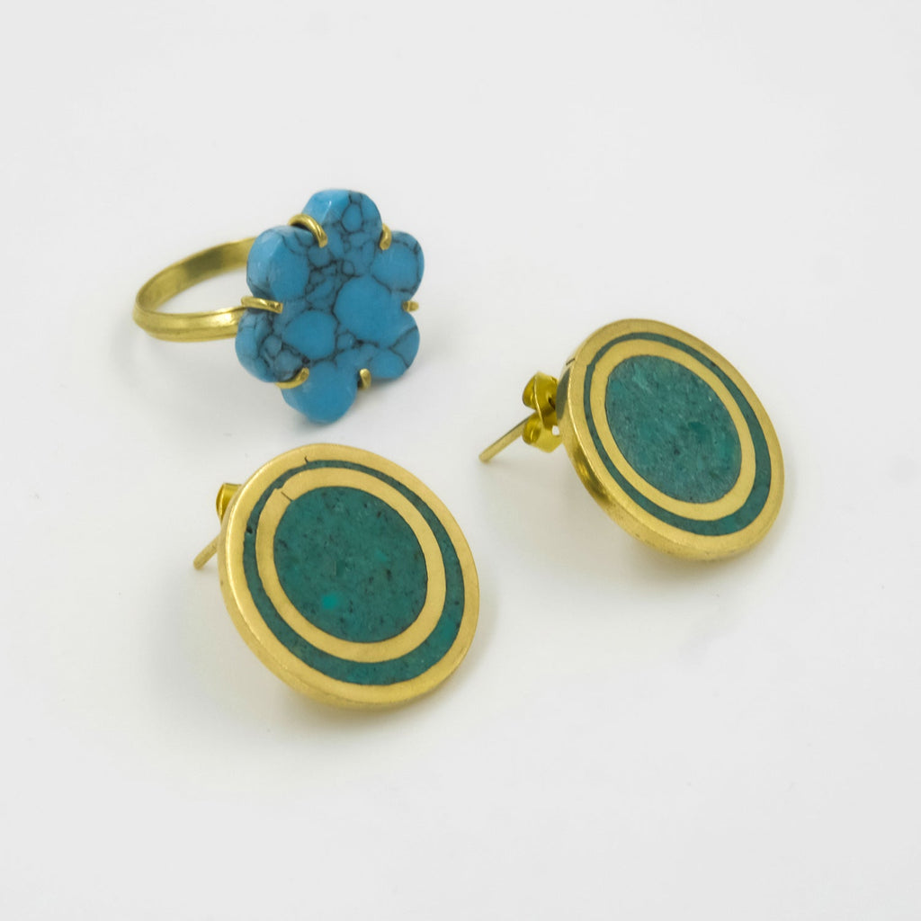 Gemify - Flad Flower Composite Turquoise Ring – 18K Gold - Plated Brass - Jewelry - Gemify04