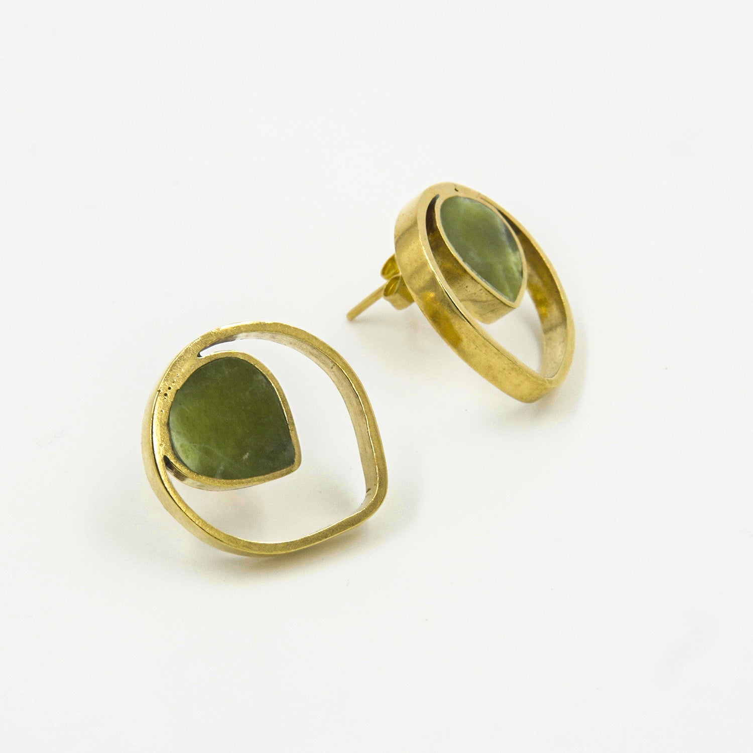 Green Drop Jade Studs – Handmade 18K Gold-Plated Brass - Gemify