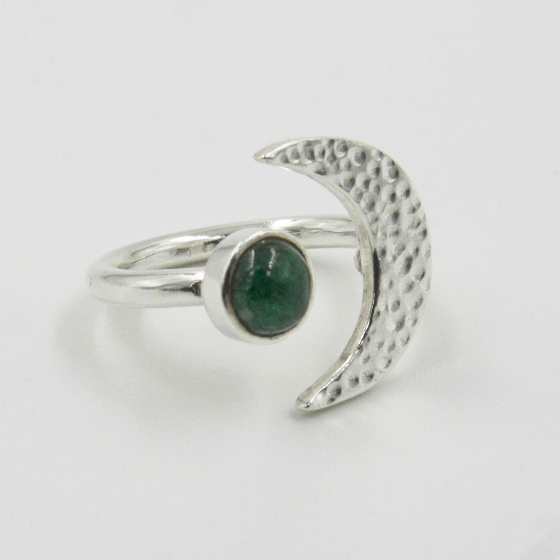 Gemify - Green Moon Emerald Ring – Cabochon Stone, Handmade Silver Design - Ring - Gemify04