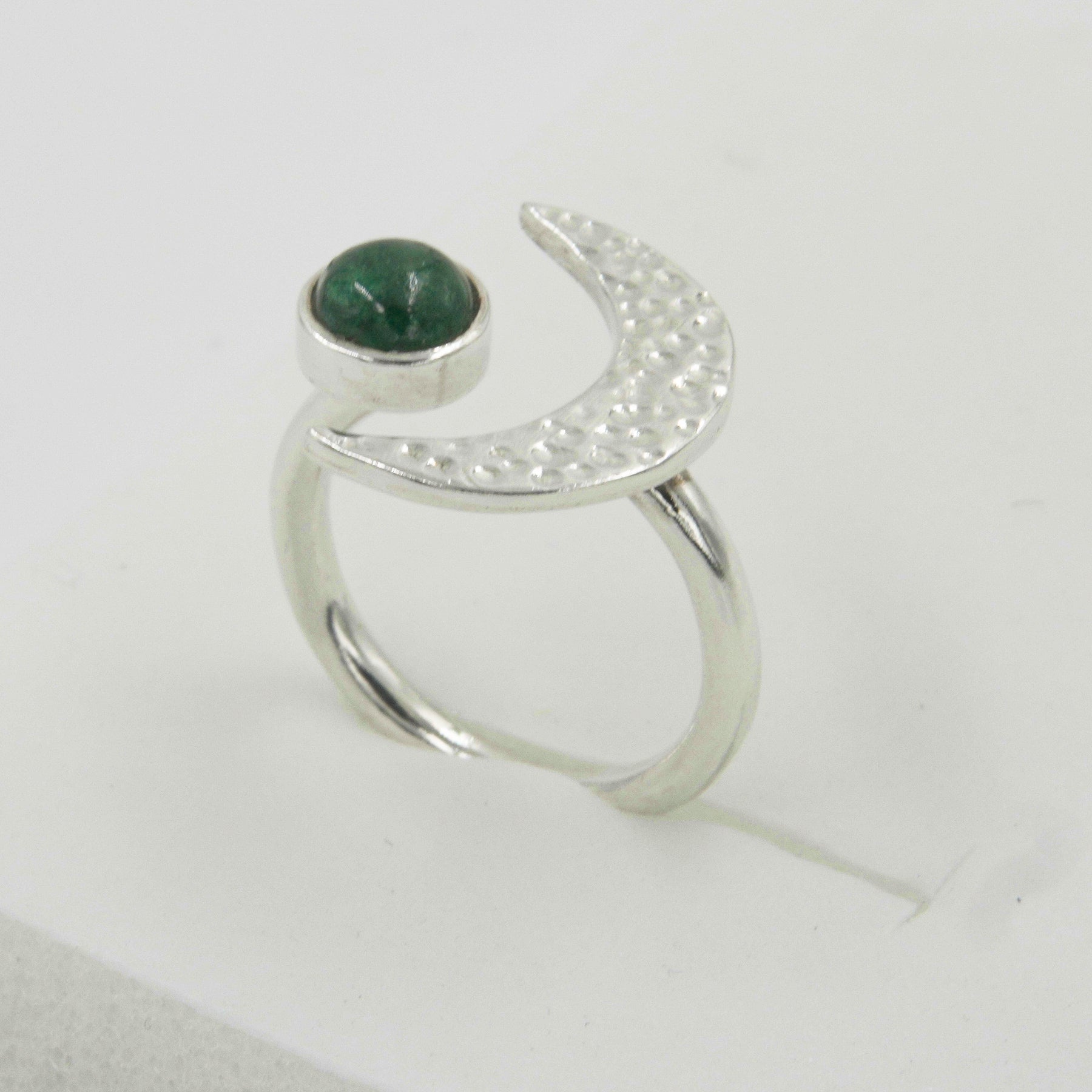 Gemify - Green Moon Emerald Ring – Cabochon Stone, Handmade Silver Design - Ring - Gemify04