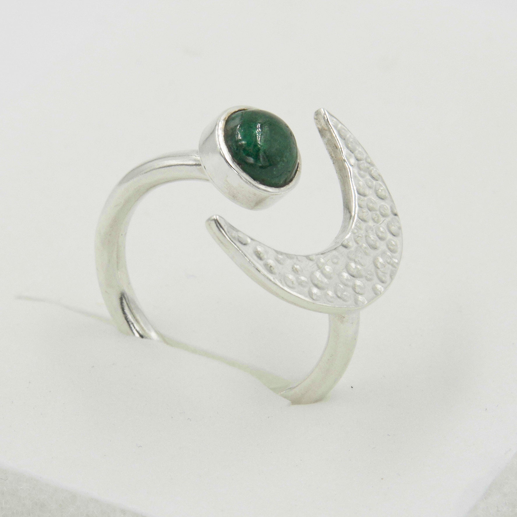 Gemify - Green Moon Emerald Ring – Cabochon Stone, Handmade Silver Design - Ring - Gemify04
