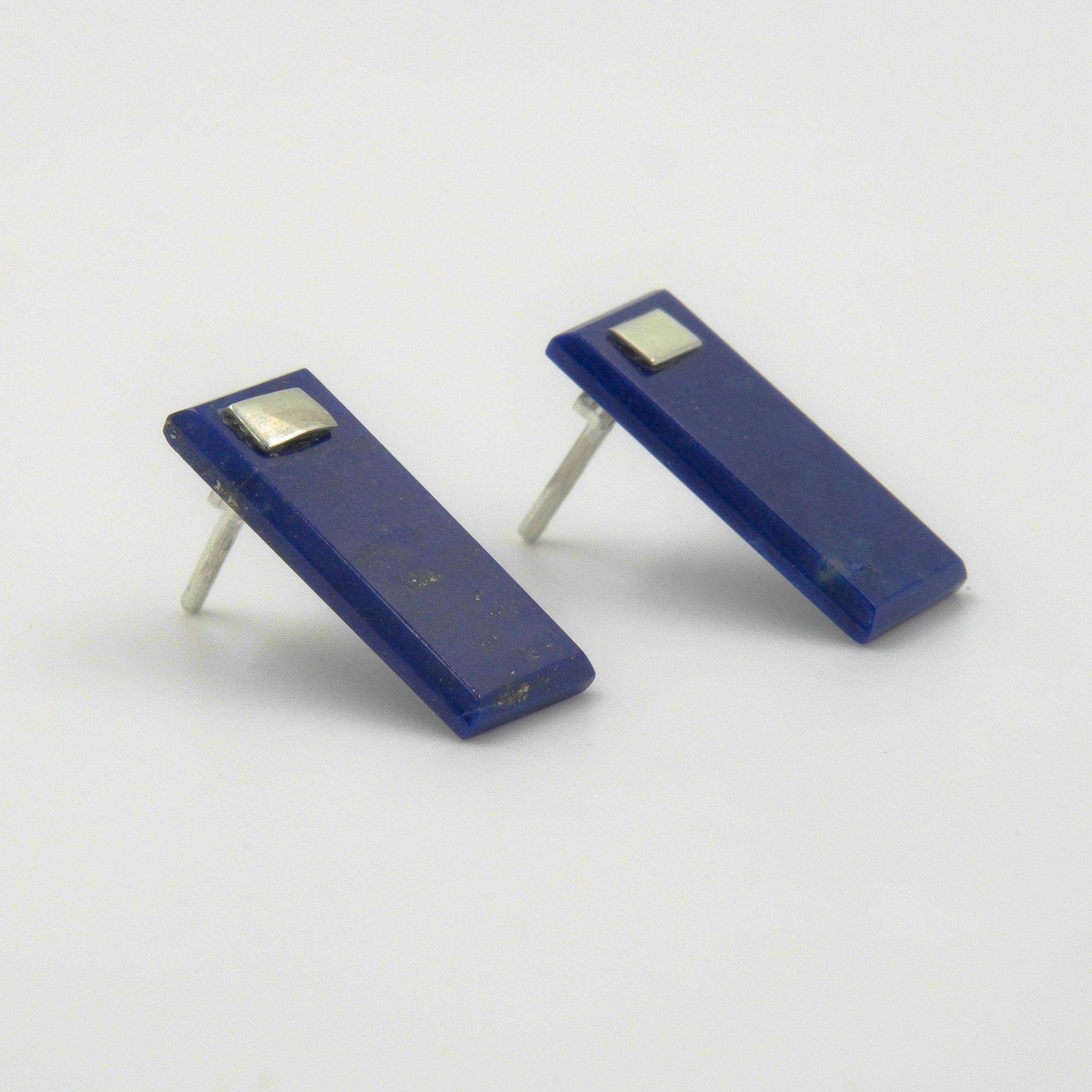 Gemify - Green Rectangle Lapis Stud Earrings – 18K Gold - Plated Silver, Handmade Design - earrings - Gemify
