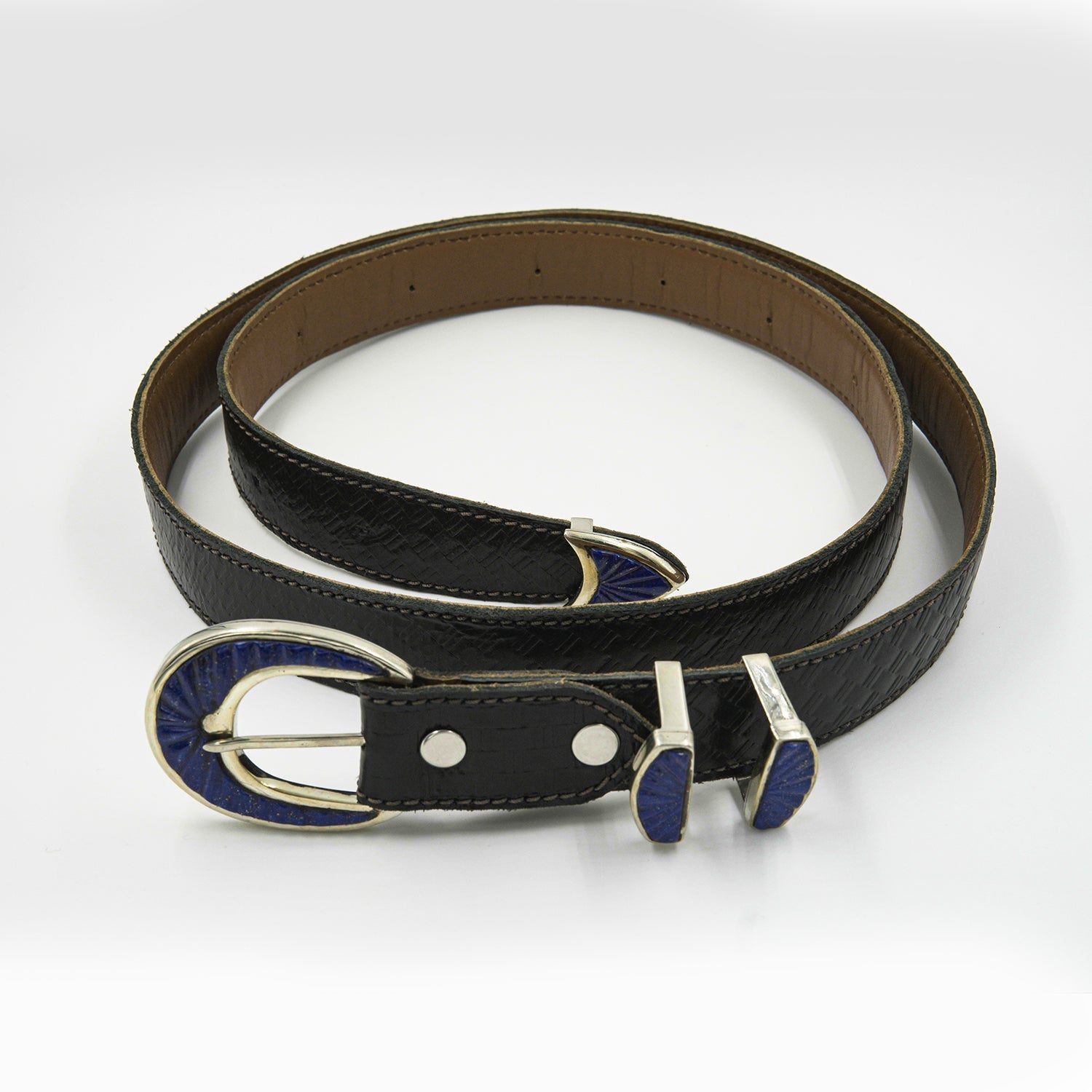 Gemify - Lapis Leather Belt – Handmade Silver Buckle, 100% Natural Leather - Gemify