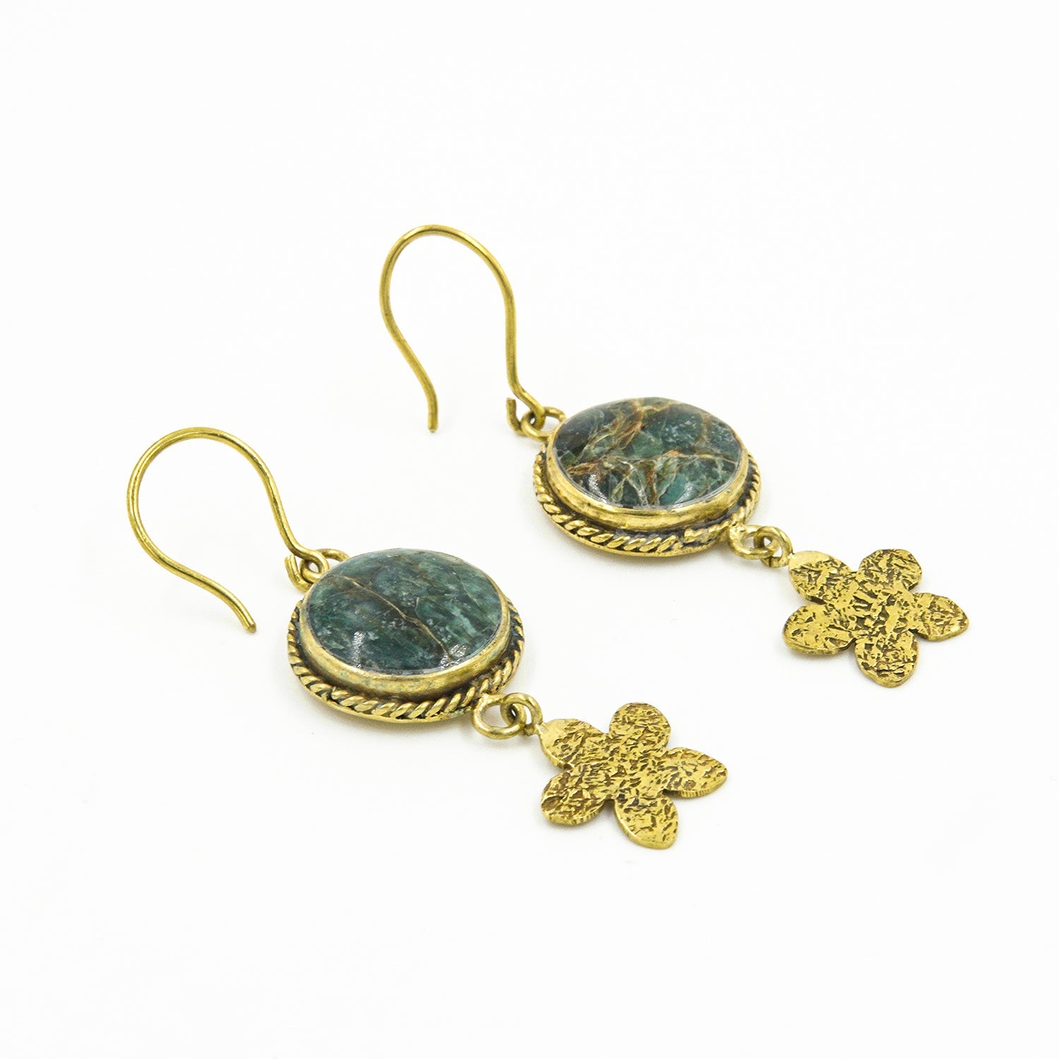 Nice Earth Unakite Cabochon Earrings – 18K Gold-Plated, Handmade - Gemify