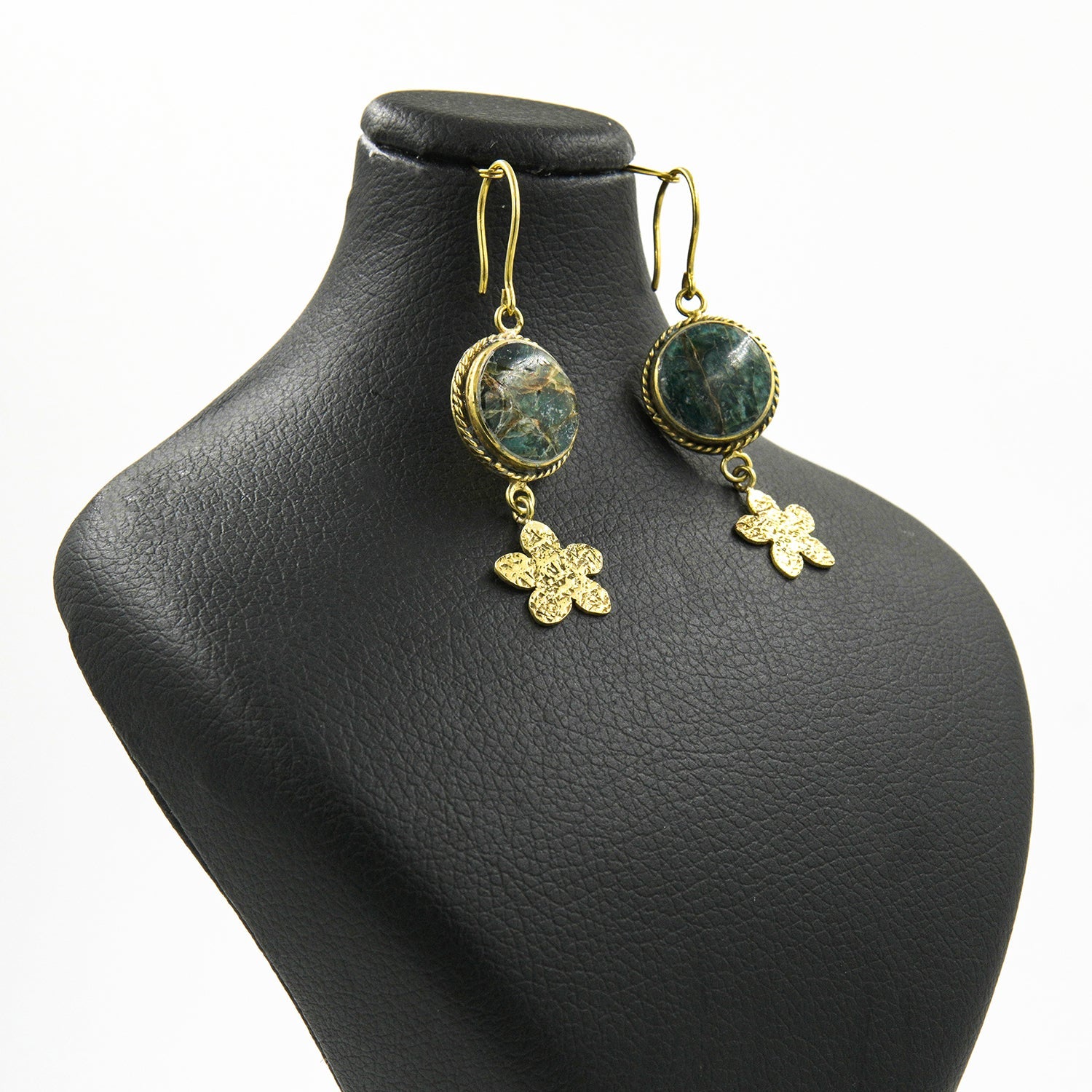 Nice Earth Unakite Cabochon Earrings – 18K Gold-Plated, Handmade - Gemify