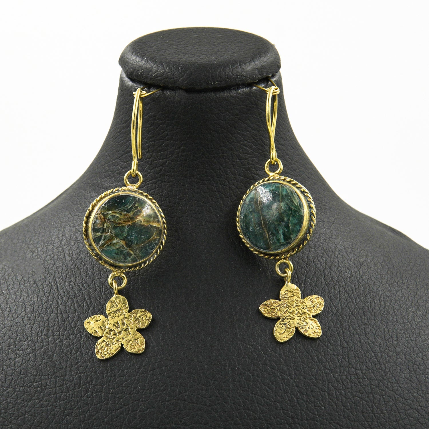 Nice Earth Unakite Cabochon Earrings – 18K Gold-Plated, Handmade - Gemify