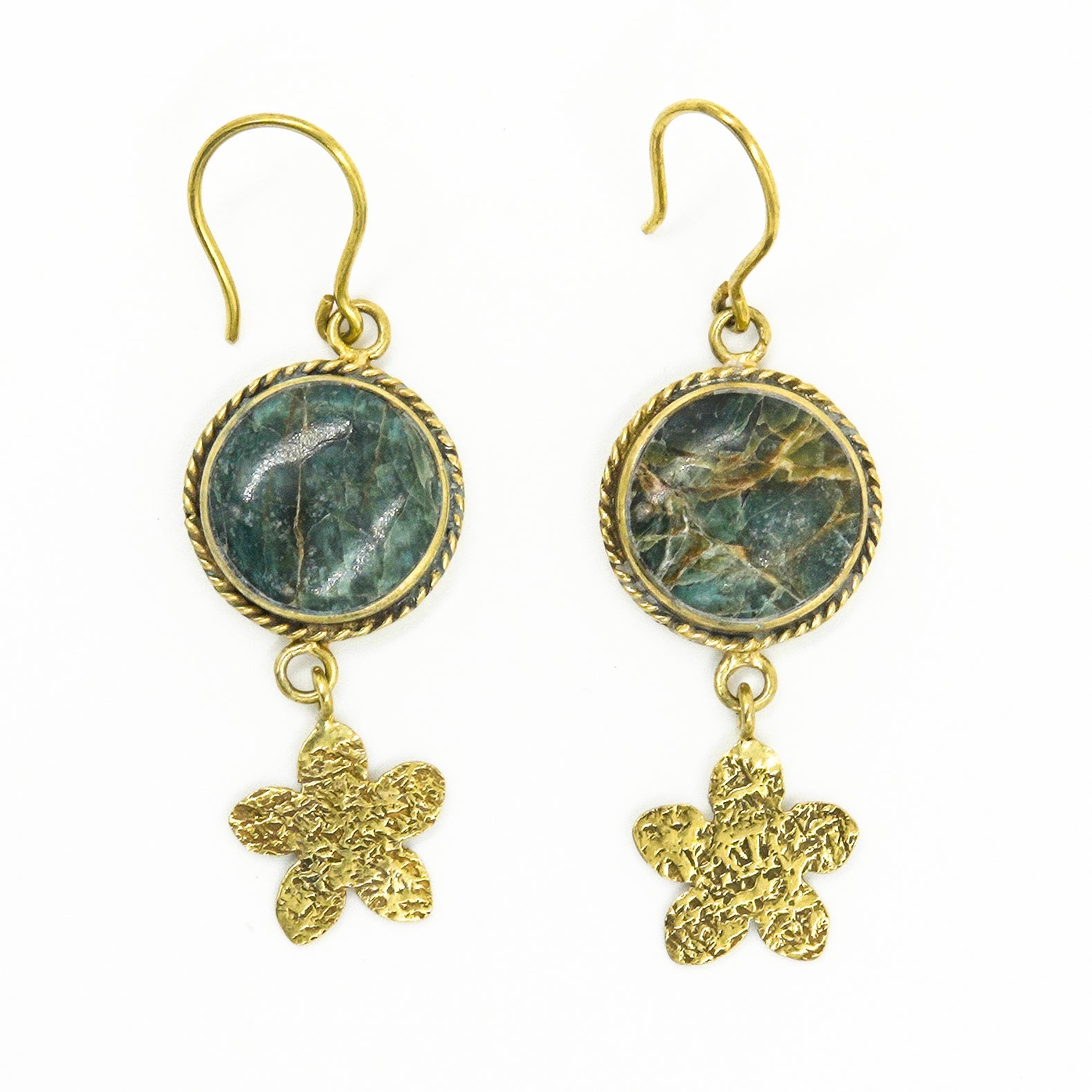 Nice Earth Unakite Cabochon Earrings – 18K Gold-Plated, Handmade - Gemify