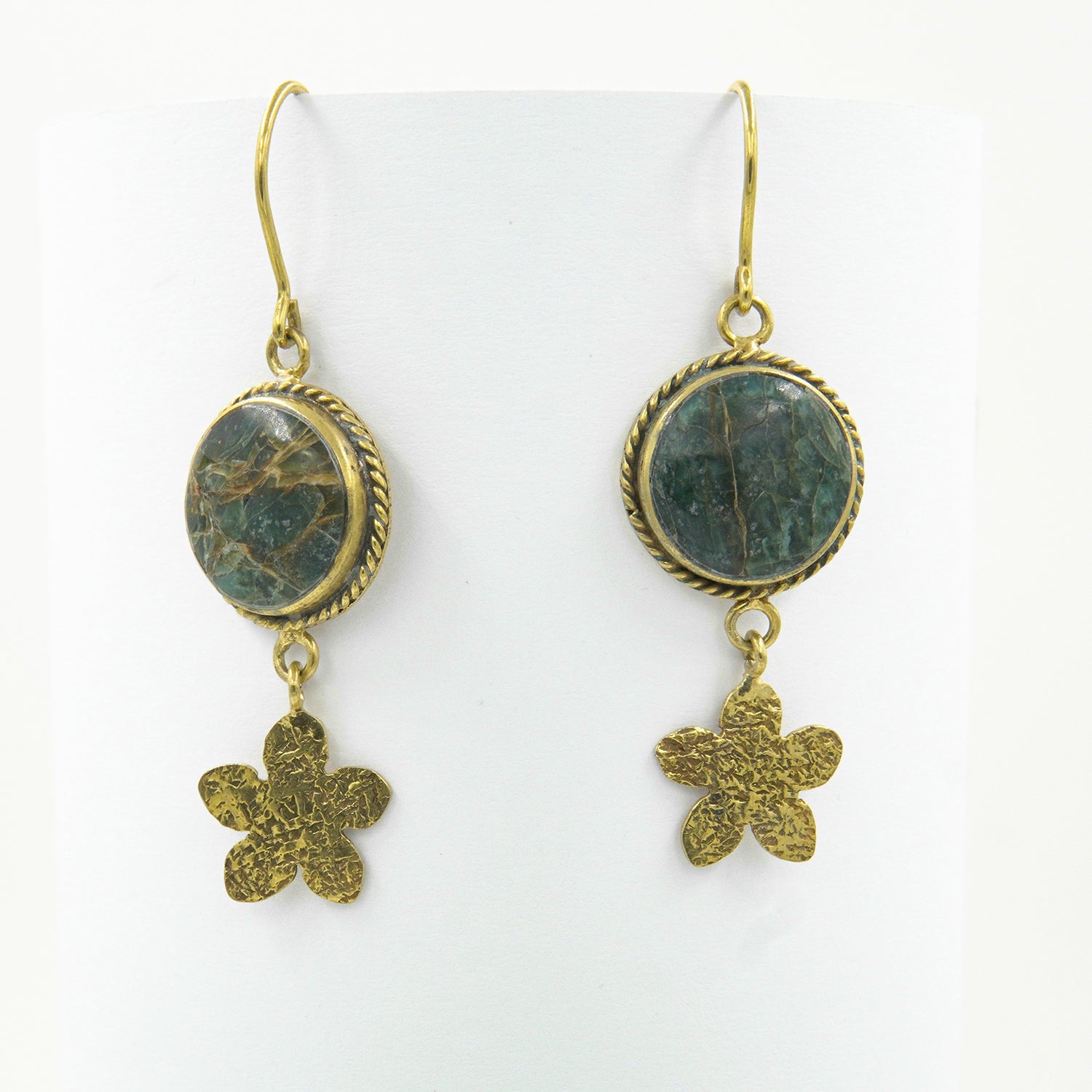 Nice Earth Unakite Cabochon Earrings – 18K Gold-Plated, Handmade - Gemify