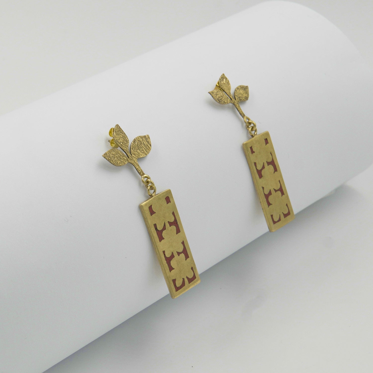 Gemify - Red Flower Red Coral Earrings – High - Polish Brass, Handmade Desig - earrings - Gemify02