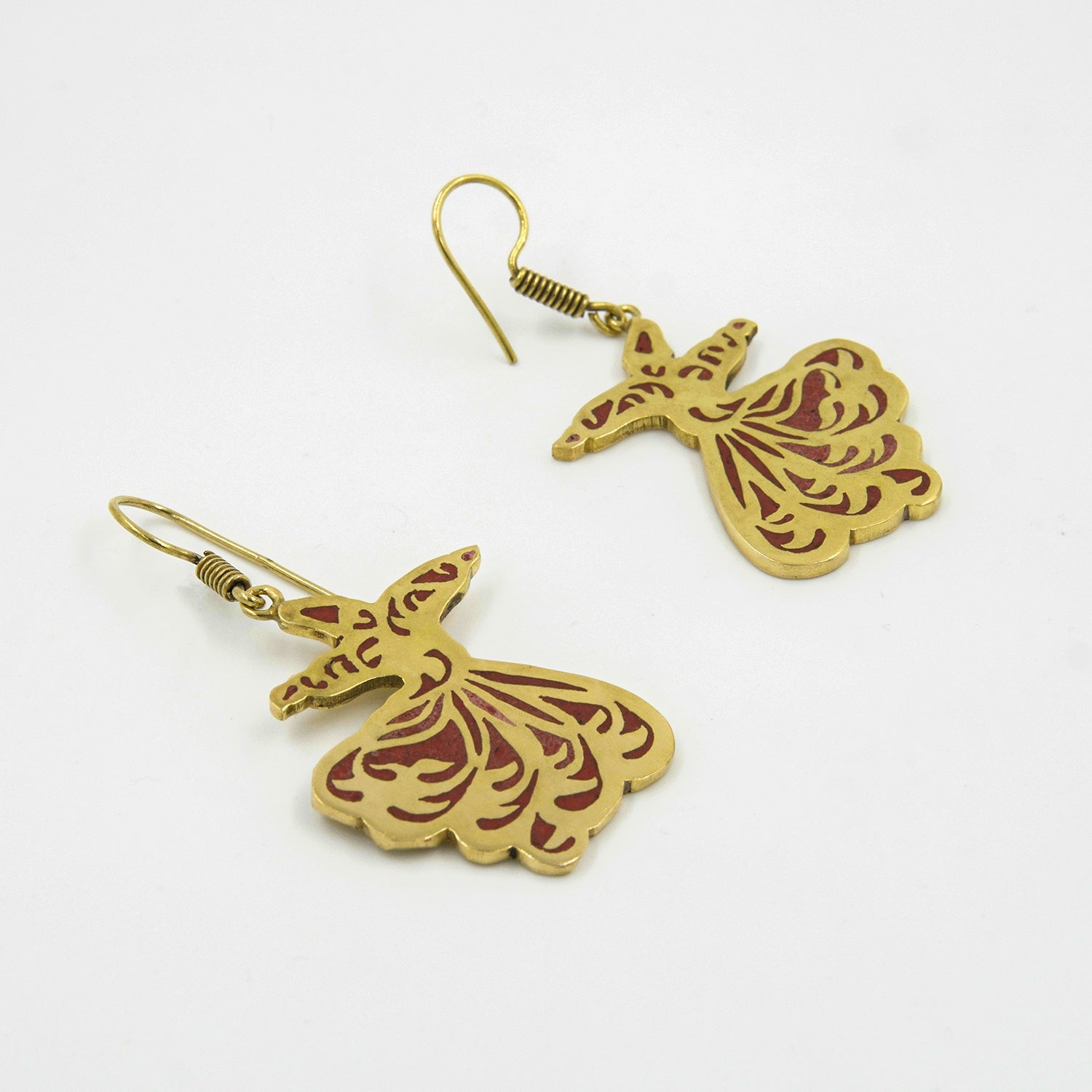 Gemify - Sama Red Coral Earrings – High - Polish Brass, Handmade Design - earrings - Gemify02