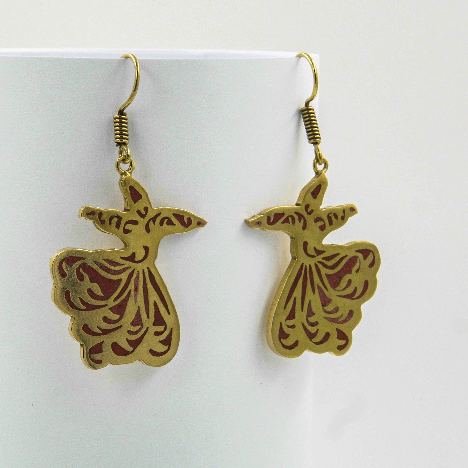 Gemify - Sama Red Coral Earrings – High - Polish Brass, Handmade Design - earrings - Gemify02