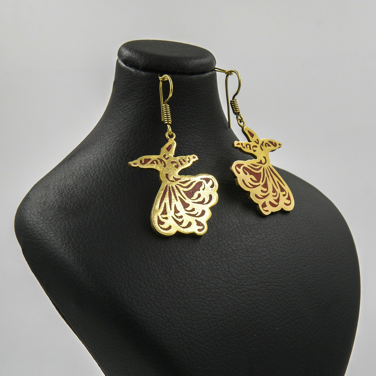 Gemify - Sama Red Coral Earrings – High - Polish Brass, Handmade Design - earrings - Gemify02