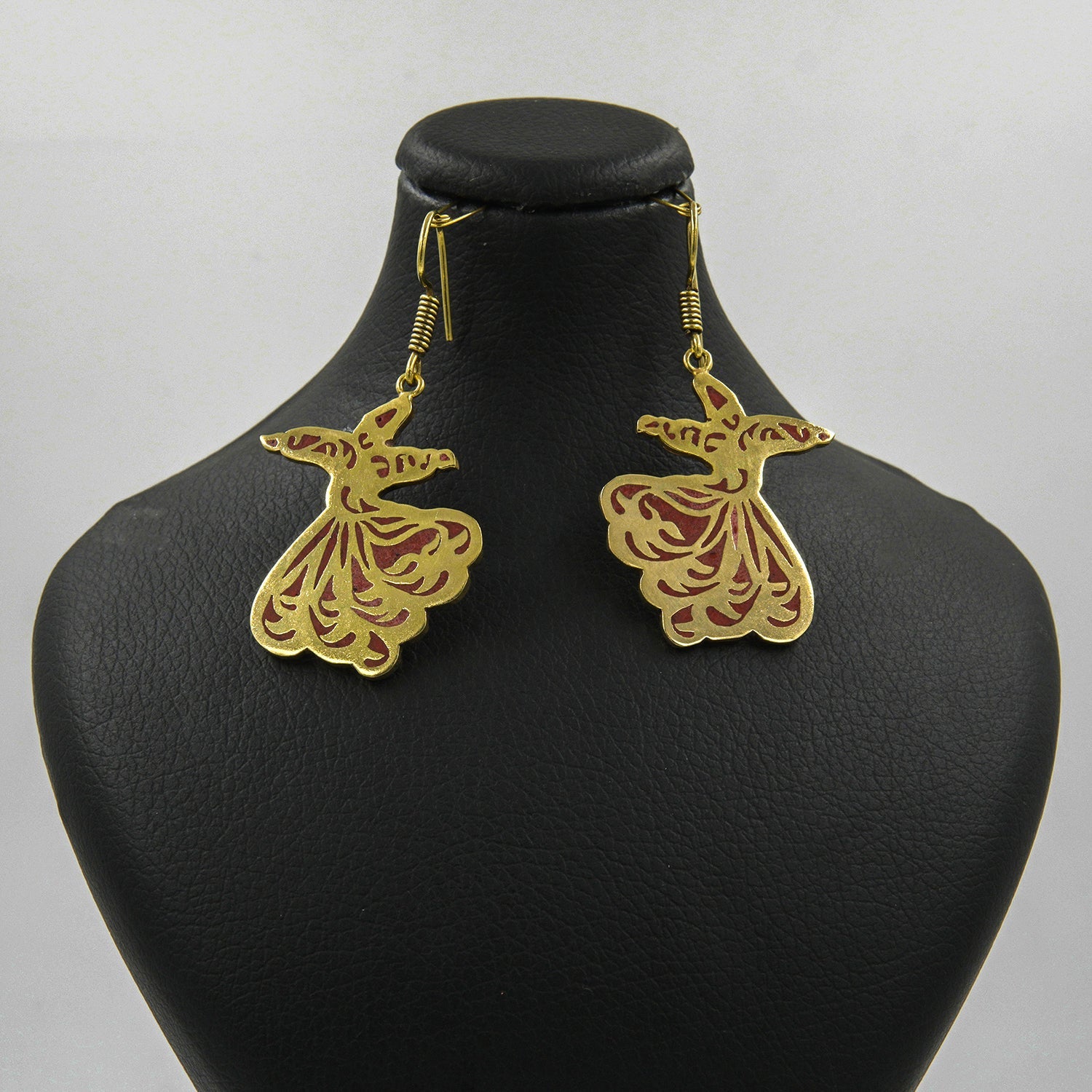 Gemify - Sama Red Coral Earrings – High - Polish Brass, Handmade Design - earrings - Gemify02