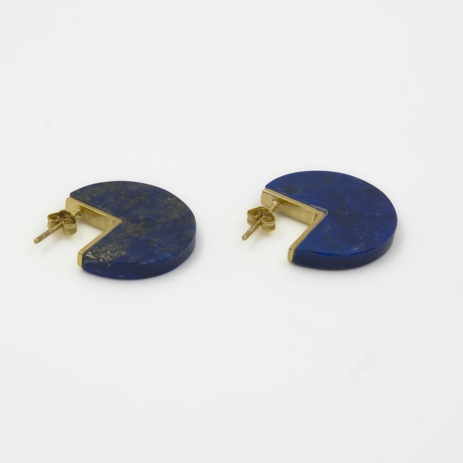 Gemify - Semi - Circle Lapis Stud Earrings – 18K Gold - Plated Silver, Handmade Design - earrings - Gemify02