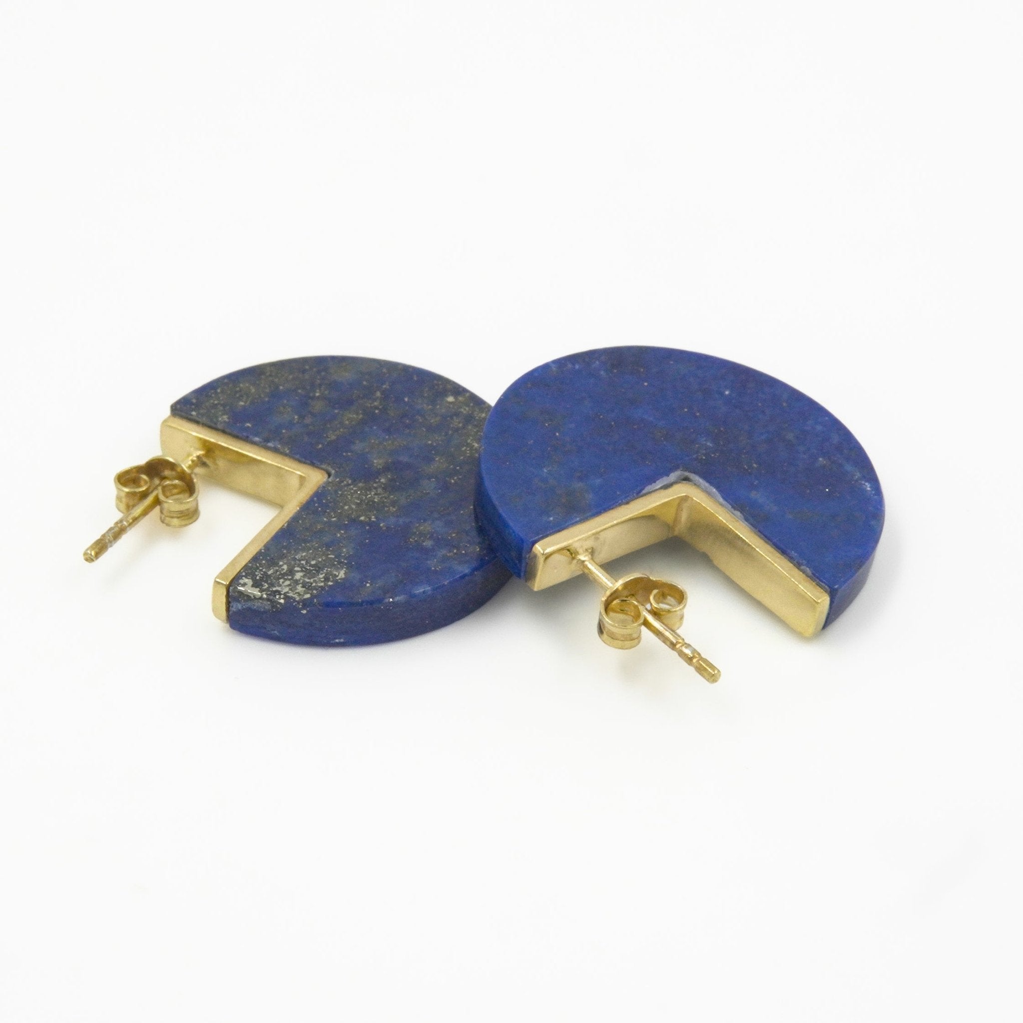 Gemify - Semi - Circle Lapis Stud Earrings – 18K Gold - Plated Silver, Handmade Design - earrings - Gemify02
