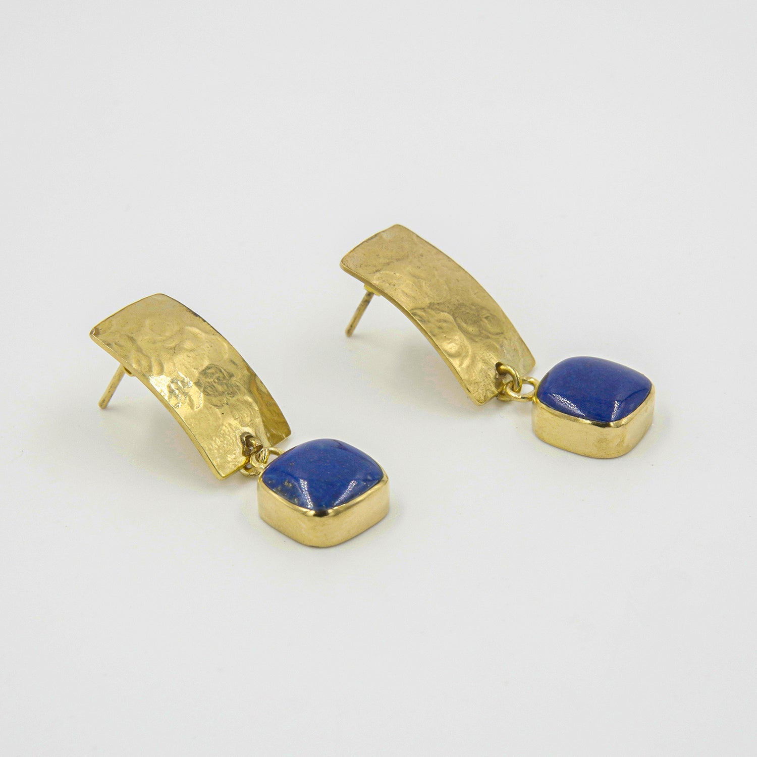 Gemify - Silent Letter Lapis Stud Earrings – Cabochon Stone, High - Polish Brass - earrings - Gemify02