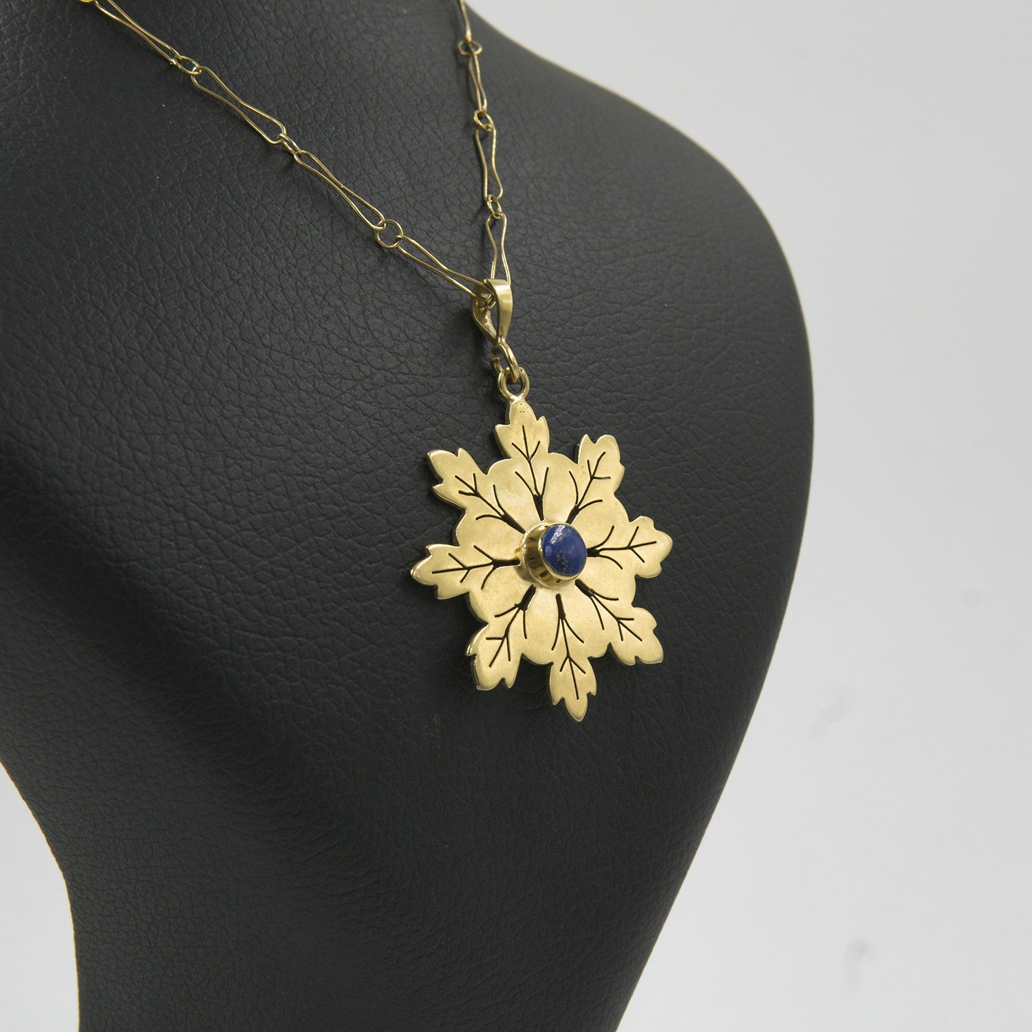 Stylish Lapis Lazuli Pendant Necklace – Handmade 18K Gold-Plated Brass - Gemify