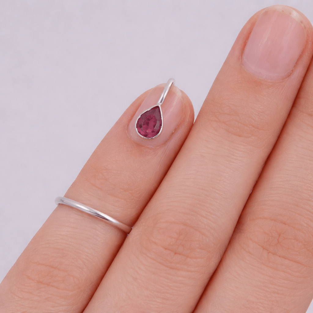 Gemify - Tourmaline Drop Nail Ring – Red Pear - Shaped Stone, Handmade Silver - Ring - Gemify