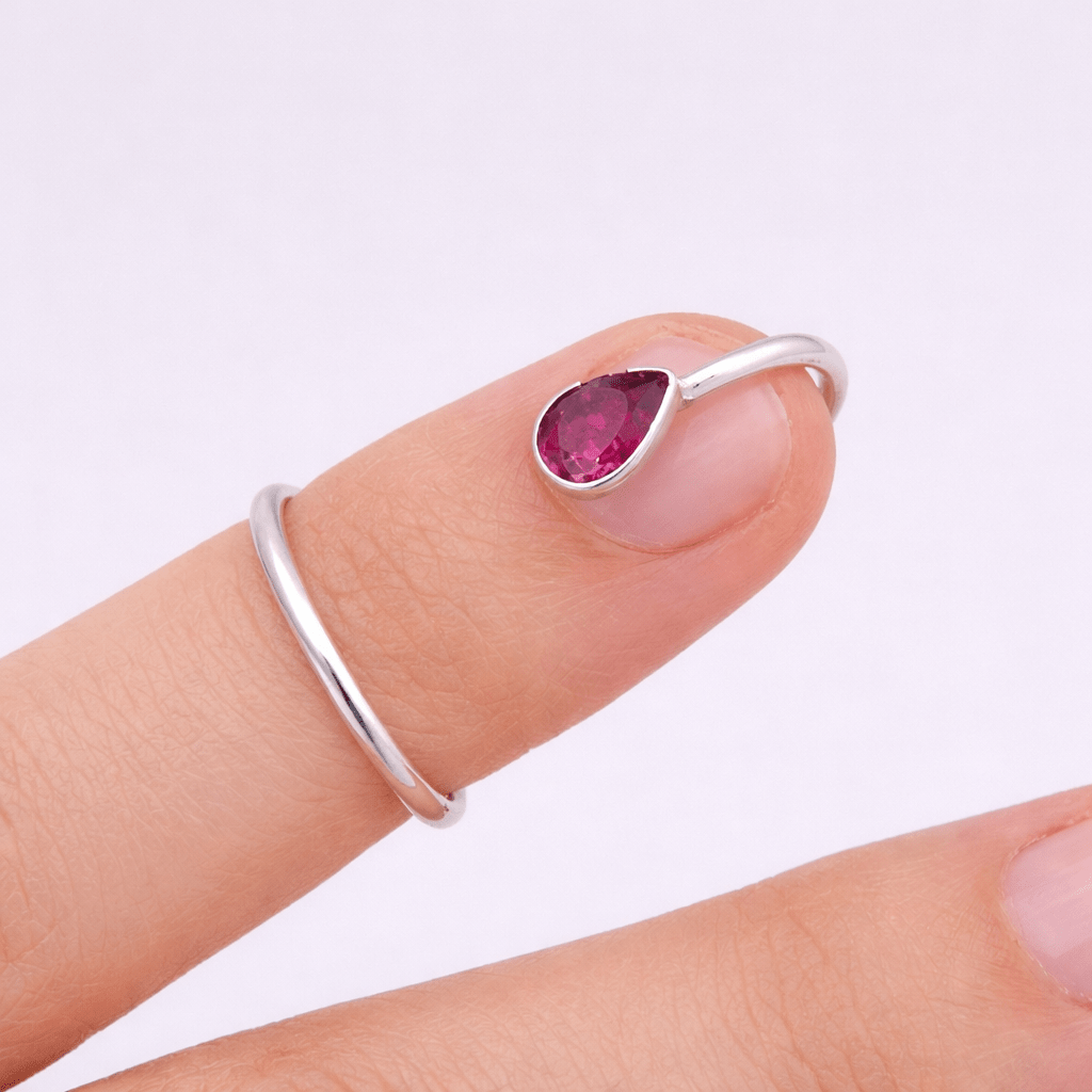 Gemify - Tourmaline Drop Nail Ring – Red Pear - Shaped Stone, Handmade Silver - Ring - Gemify
