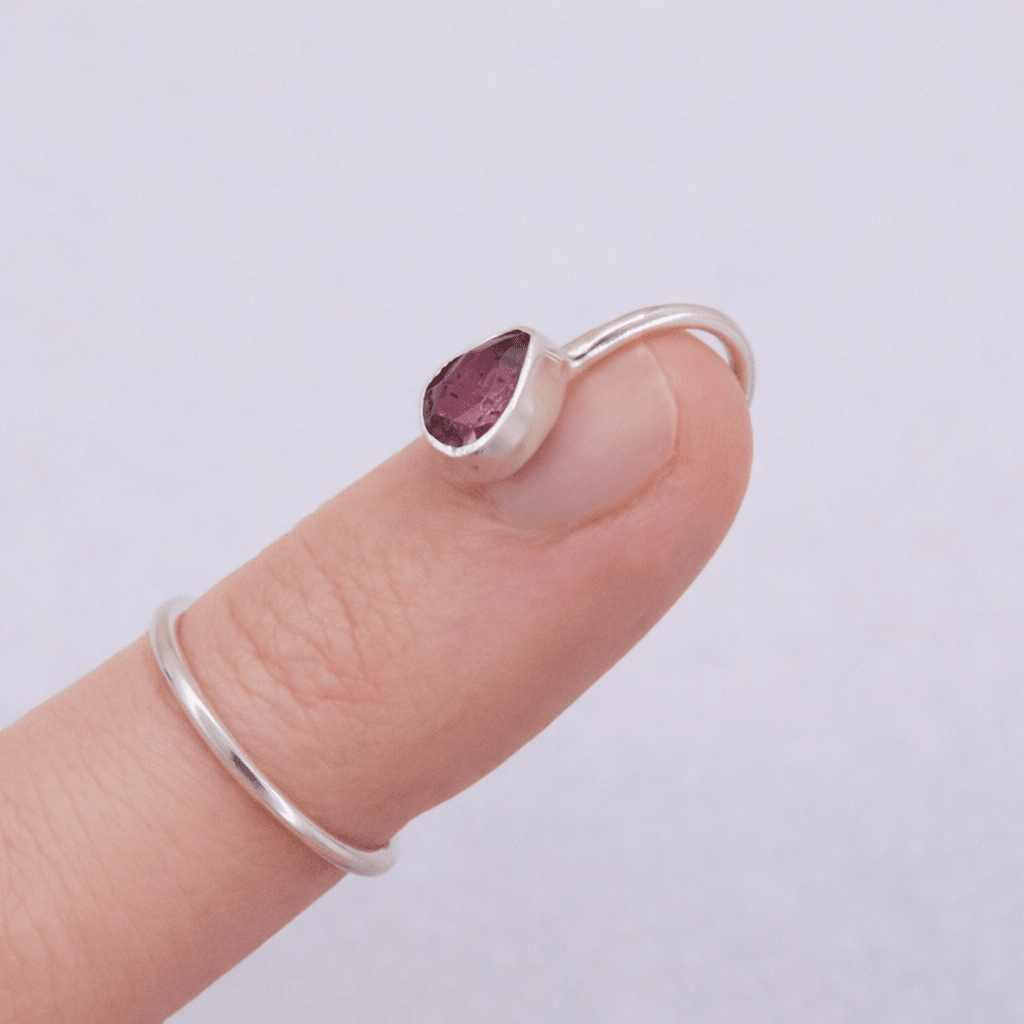 Gemify - Tourmaline Drop Nail Ring – Red Pear - Shaped Stone, Handmade Silver - Ring - Gemify