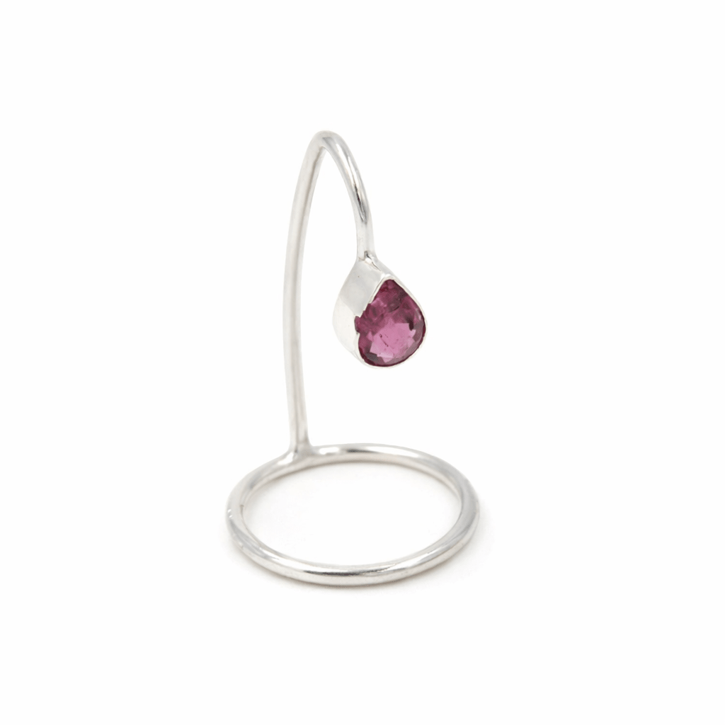 Gemify - Tourmaline Drop Nail Ring – Red Pear - Shaped Stone, Handmade Silver - Ring - Gemify